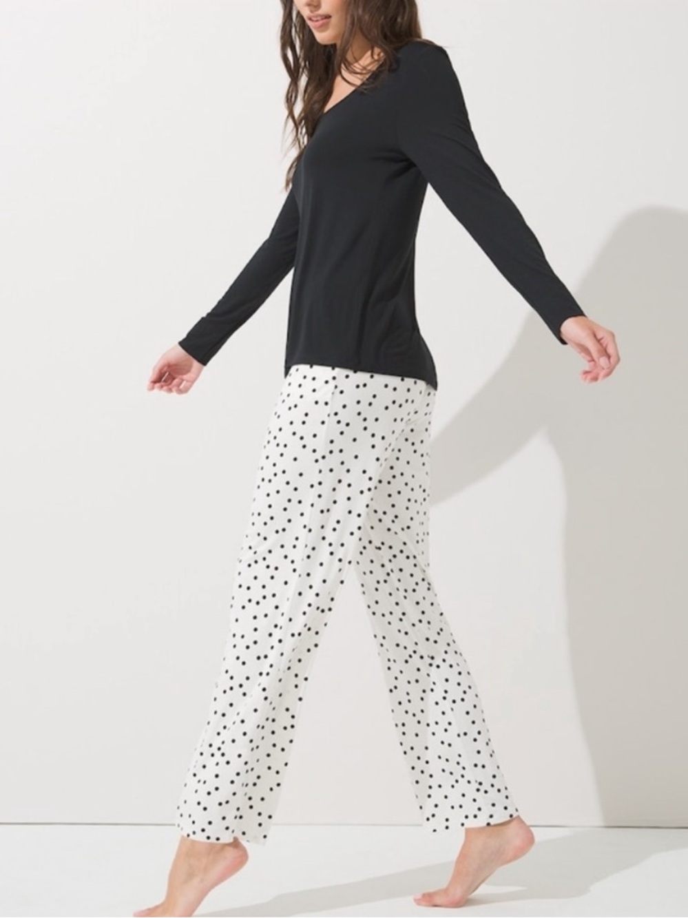 NWT Soma Cool Nights Merry Dot Black Top White Polka Dot Sleep Pant Set XXL